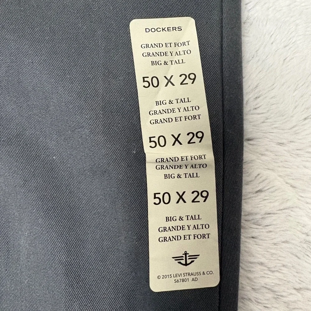 Dockers Clean Khaki Big & Tall Easy Pants 50x29 Grey Comfort  Waistband Work NWT